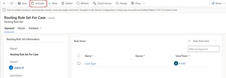 Routing admin rule set for case-.